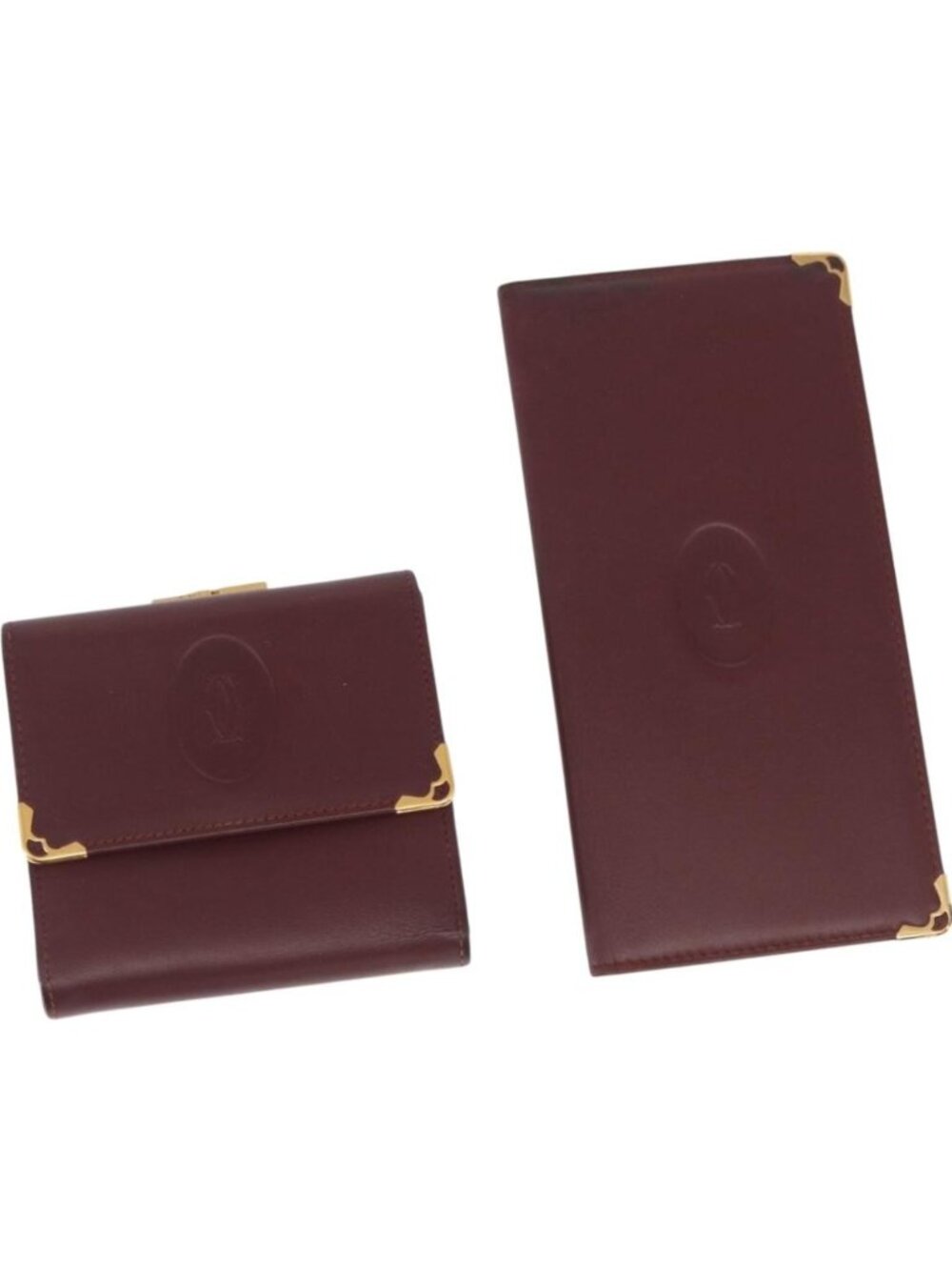 CARTIER Must Line Wallet Clutch Bag Leather 2 Set Bordeaux Gold